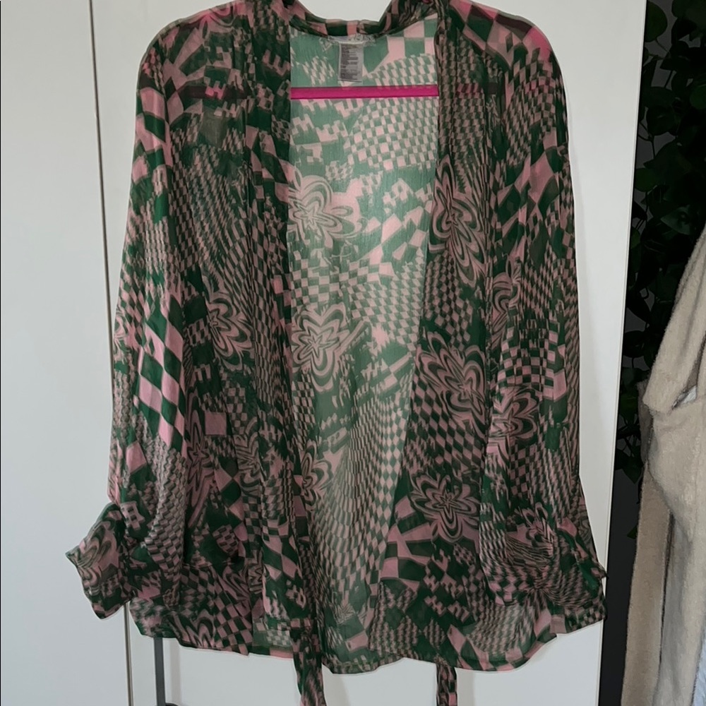 Free People Sheer Green and Pink Blouse NWOT